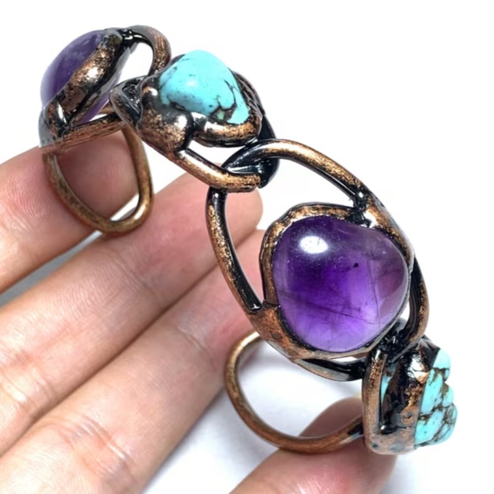 Turquoise and Amethyst bronze Bracelet